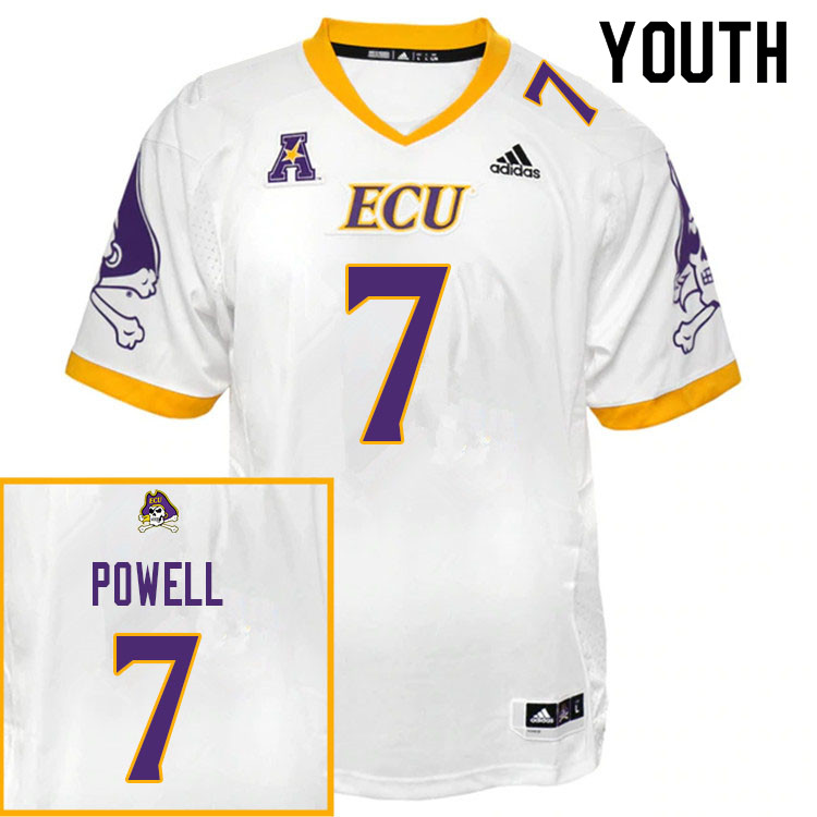 Youth #7 Juan Powell ECU Pirates College Football Jerseys Sale-White - Click Image to Close